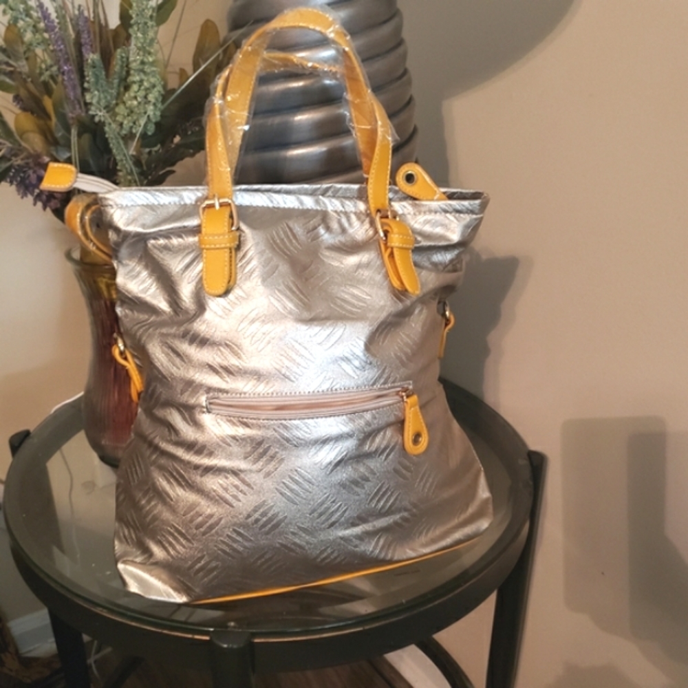 Bella Tote large Capacity Bag Silver & muster yellow - Picture 7 of 8